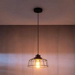 Farmhouse Wire Cage Pendant Light Black Caged Pendant Light Fixture for Kitchen Island Coastal Metal Hanging Light Rustic Wood Final for Christmas Gift,Hallway,Dining Room,Balcony,Garage,Basement