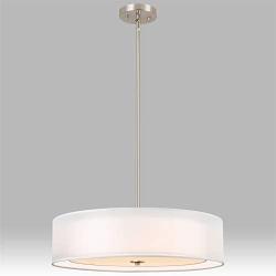 Kira Home Lindos 20'' Modern 3-Light Double Drum Chandelier + Glass Diffuser, Stem-Hung with Adjustable Height, Brushed Nickel Finish