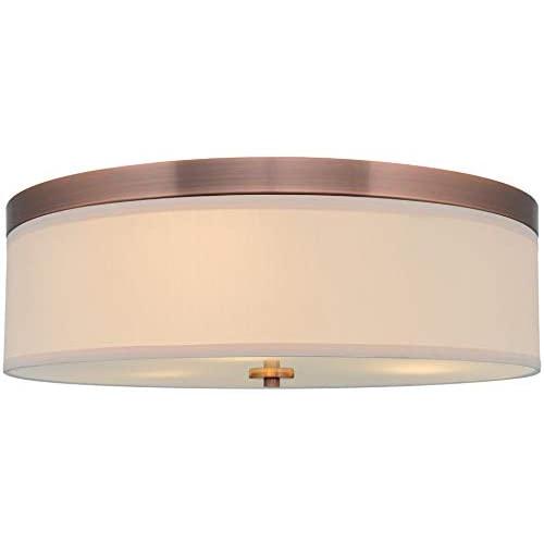 Kira Home Walker 20'' Large Mid-Century Modern 3-Light Flush Mount Ceiling Light, Cream Fabric Shade + Round Glass Diffuser, Copper Bronze Finish
