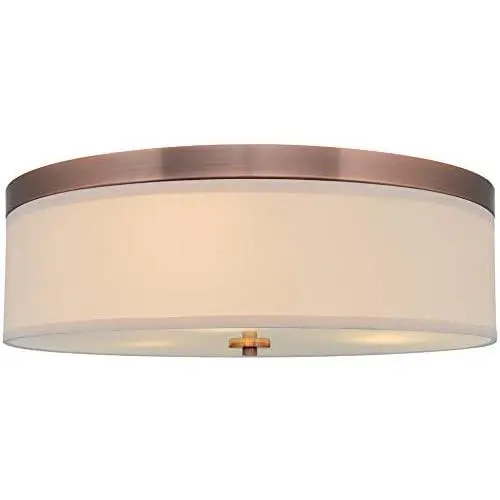 Kira Home Walker 20'' Large Mid-Century Modern 3-Light Flush Mount Ceiling Light, Cream Fabric Shade + Round Glass Diffuser, Copper Bronze Finish Kira Home Walker 20'' Large Mid-Century Modern 3-Light Flush Mount Ceiling Light, Cream Fabric Shade + Round Glass Diffuser, Copper Bronze Finish
