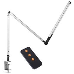 Modern LED Desk Lamp, Architect Dimmable Table Lamp with Clamp, Metal Swing Arm Drafting Desk Lamp, Soft 3 Color Light, (Remote Control, Eye-Care, Reading, Studio, Office, Workbench Light) Silver