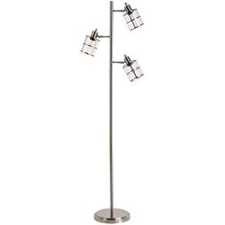 Catalina Lighting 21406-000 Modern 3 Floor Lamp with Adjustable Ribbed Glass Shades & Reading Light, 68'', Brushed Nickel