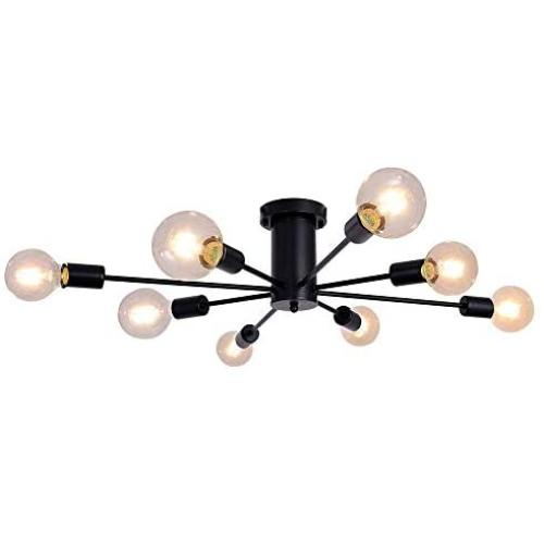 ALISADABOY Ceiling Lamp Black 8 Lights Semi Flush Ceiling Light Vintage Industrial Lighting Fixture for Kitchen Dining Room Foyer Hallway Bedroom Living Room