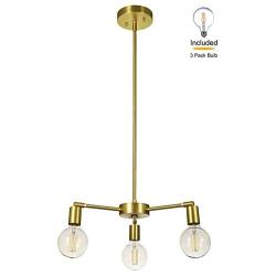 XiNBEi Lighting Chandeliers, 3 Light Brass Pendant Lighting with LED Bulbs for Kitchen & Dining Room XB-C1211-3-SB