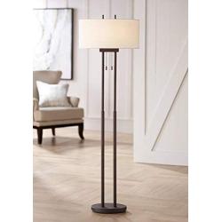 Roscoe Modern Floor Lamp Twin Pole Oil Rubbed Bronze White Drum Shade for Living Room Reading Bedroom Office - Franklin Iron Works