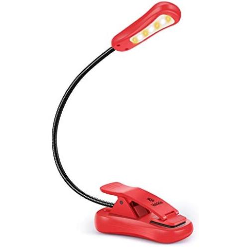 Vekkia LuminoLite Rechargeable 7 LED Book Light, Clip Light for Reading in Bed at Night, 3 Color × 3 Brightness, Up to 70 Hours Eye- Cared Reading. Perfect for Bookworms, Kids & Travel. (red)