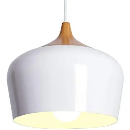CHYING Modern Pendant Light, Wood Pattern Lantern Lighting Contemporary Metal Dome Ceiling Lights Fixture 47.25 inch Adjustable Height for Barn Dining Room Kitchen Island Living Room Bedroom