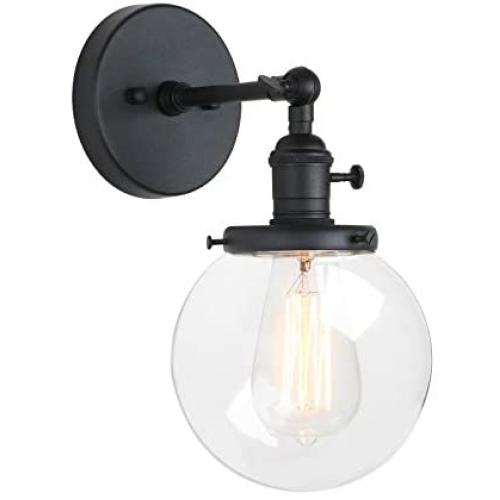 Pathson Industrial Wall Sconce with Round Clear Glass Globe Shade, Vintage Style Wall Lamp Farmhouse Wall Light Fixtures for Loft Bathroom Bedroom