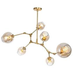 LUOLAX Modern Pendant Light Glass Chandelier with 6 Lights Fixture Hanging Flush Mount