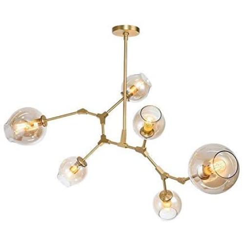 LUOLAX Modern Pendant Light Glass Chandelier with 6 Lights Fixture Hanging Flush Mount