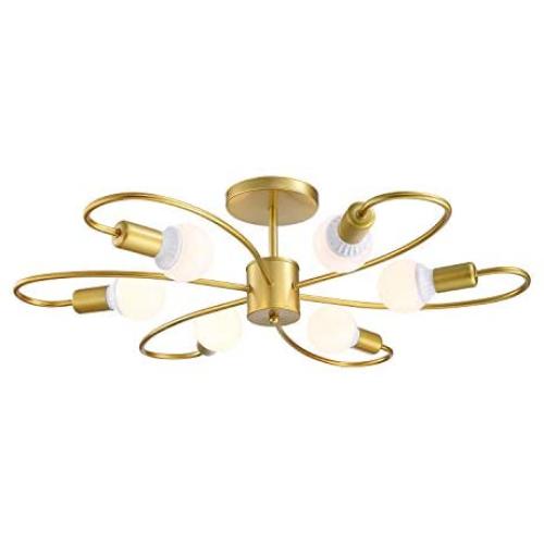 APBEAMLighting Sputnik Ceiling Light Mid Century Gold Chandelier for Bedroom Living Room and Dining Room 6 Lights