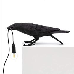 YJYdada Raven Wall Lamp Table Lamp, Resin Crow Bird Shaped Light for Bedroom Corridor Living Room Wall Sconces Light Black/White 4 Style (Black-C)