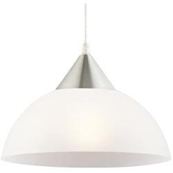 Globe Electric Amaris 1-Light Plug-In Pendant, Brushed Steel Finish, Frosted White Shade, 15ft Clear Cord, In-Line On/Off Switch 64413, 8.5''