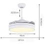 42 Inch White Ceiling Fan with Lights, Invisible Fan Chandelier Modern LED Indoor Ceiling Fan Light 4 Dimmable Blades for Living Dining Room Bedroom