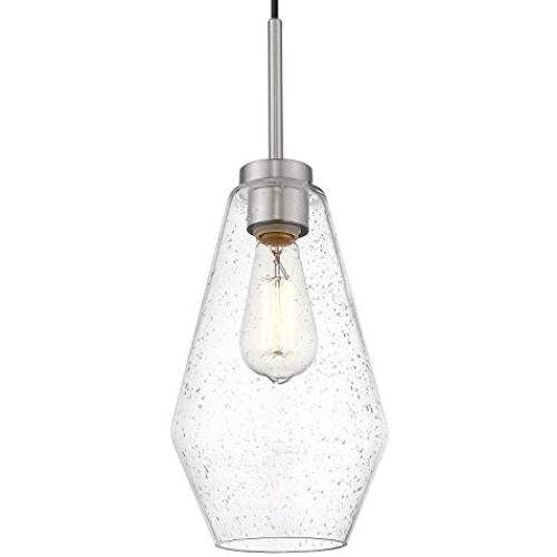 Autelo Kitchen Pendant Light, Hanging Lighting in Brushed Nickel with Clear Seeded Bubble Glass for Kitchen Island Dining Room H9003S ST