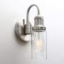 Permo Industrial Vintage Gooseneck Wall Mount Single Sconce with 3.1'' Cylindrical Clear Glass Shade Wall Sconce Light Lamp Fixture (Brushed)