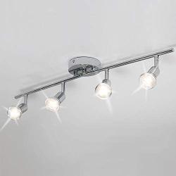 Qcyuui Modern 4-Light Track Lighting Kit, Flush Mount Wall/Ceiling Spot Lights Fixture, LED Track Light with Chrome Flexibly Rotatable Light Head for Kitchen Living Room Studio,4×GU10 Bulb (Included)