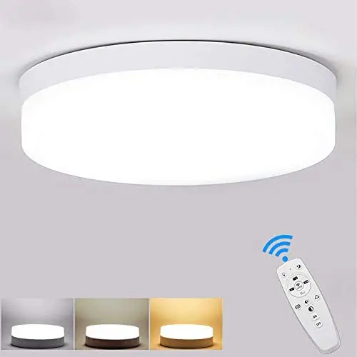 DLLT 24W Round Led Surface Flush Mount Ceiling Light, Dimmable(2000K-6000K), Remote Control, Flat Light Fixture (1920lm) for Dining Room, Bed Room, Kitchen