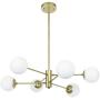 T&A 6 Light Gold Sputnik Chandelier, Mid Century Modern Chandelier with 6 G9 LED Bulbs and Globe White Matte Glass Shade Included for Bedroom Living Room Dining Room