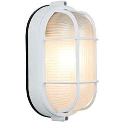 NOMA Outdoor Bulkhead Light | Marine Style Light | Waterproof Outdoor Wall Lantern | White Oval Shaped Light with Bevelled Glass Panels