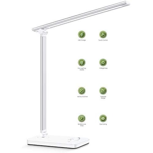 LED Desk Lamp,Office Lamp with USB Charging Port,Eye-Caring Table Lamps Provides 10 Brightness Levels and 5 Lighting ,30/60 Min Auto Timer, Touch Control/Memory Function Light for Reading ，Working