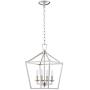 MOTINI 4-Light Silver Lantern Pendant Light Polished Nickel Finish Hanging Light Fixture Geometric Chandelier with Adjustable Chain Metal Cage Pendant Lighting for Kitchen Island Dining Room Foyer