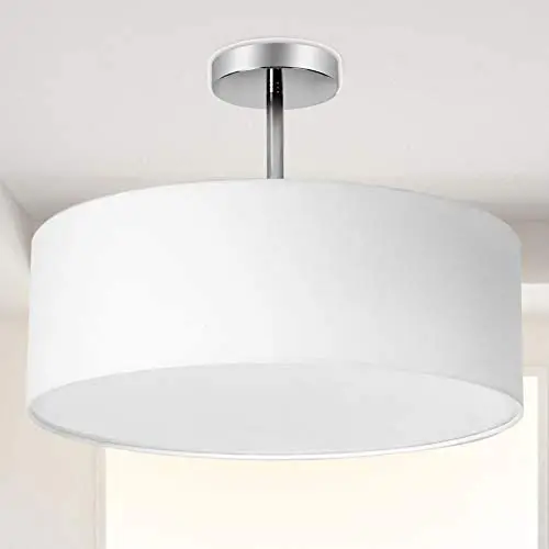 Ceiling Light, Semi-Flush Mount Modern Fabric Pendant Light Shade, Large White Drum Lampshade, Round Pendant Lamp, Lamps for bedrooms, Flush Chrome Matt, 3 Bulbs Ceiling Light, Semi-Flush Mount Modern Fabric Pendant Light Shade, Large White Drum Lampshade, Round Pendant Lamp, Lamps for bedrooms, Flush Chrome Matt, 3 Bulbs