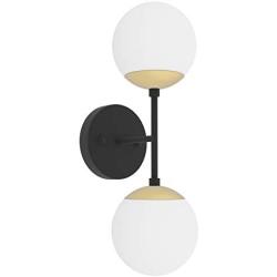 Tipace Modern Glass Ball Wall Light, Mid Century Globe Wall Sconce Antique Brass and Black 2-Light for Restaurant Living Room Bedside Stairs Bathroom Mirror(Exclude Bulb)