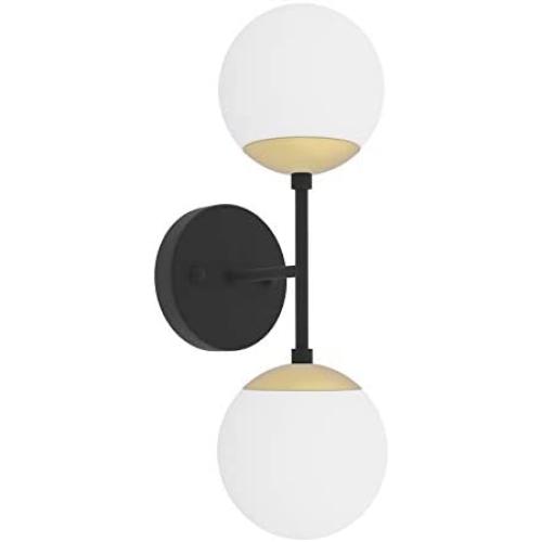 Tipace Modern Glass Ball Wall Light, Mid Century Globe Wall Sconce Antique Brass and Black 2-Light for Restaurant Living Room Bedside Stairs Bathroom Mirror(Exclude Bulb)