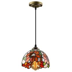 LITFAD Elegant Tiffany Style Pendant Light with Oversize Sunflower Pattern One-Light LED Ceiling Hanging Pendant Lamp Chandelier for Kitchen Island Dining Room Restaurant - D