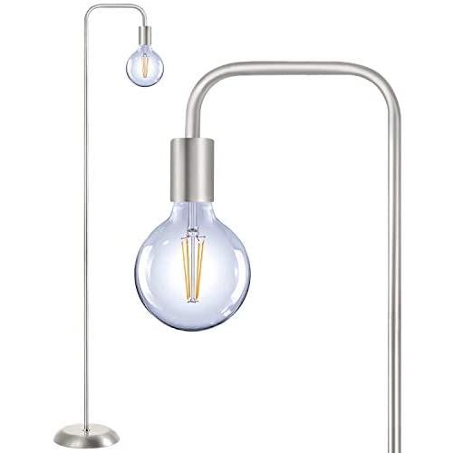 QiMH Floor Lamp for Living Room,Tall Modern Standing Lamp,Metal Floor Light,LED Floor Lamp Pole for Bedroom,Office,in-Line On/Off Foot Switch,Silver