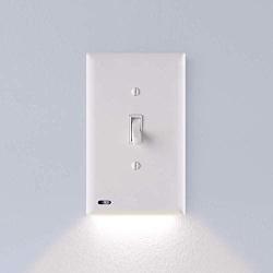 Single - SnapPower SwitchLight - LED Night Light - for Single-Pole Light Switches - Light Switch Plate with LED Night Lights - Adjust Brightness - Auto On/Off Sensor - (Toggle, White)