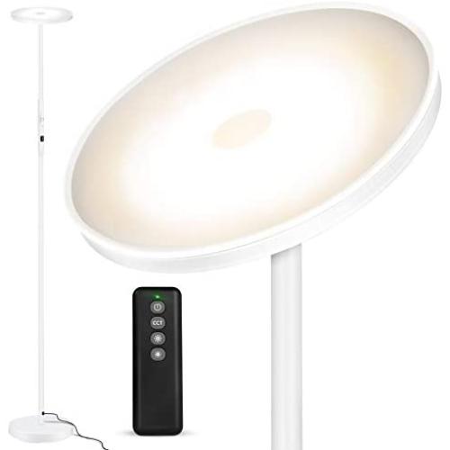 Outon Floor Lamp Modern, LED Torchiere Lamp 30W 2400LM, Tall Standing Lamp with 3 Color Temperatures & Stepless Dimmer & Remote & Touch Control & USB Charging Port for Living Room Bedroom(White)