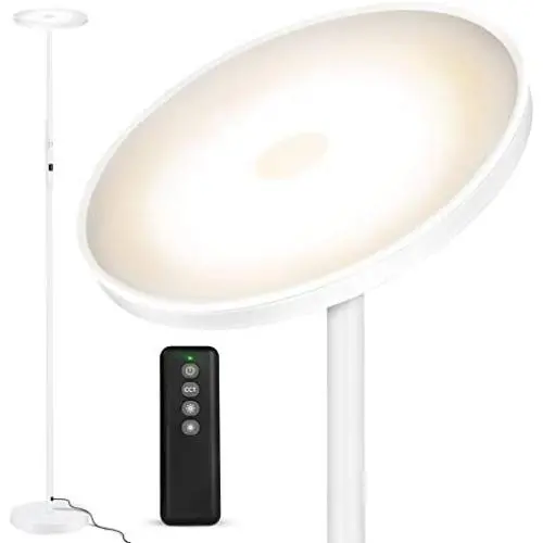 Outon Floor Lamp Modern, LED Torchiere Lamp 30W 2400LM, Tall Standing Lamp with 3 Color Temperatures & Stepless Dimmer & Remote & Touch Control & USB Charging Port for Living Room Bedroom(White)