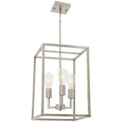 3 Light VINLUZ Classic Indoor Chandelier Brushed Nickel Finish Foyer Lantern Pendant Lighting for Hallway Kitchen Dining Room