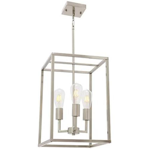 3 Light VINLUZ Classic Indoor Chandelier Brushed Nickel Finish Foyer Lantern Pendant Lighting for Hallway Kitchen Dining Room