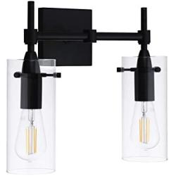 Effimero Black Bathroom Vanity 2 Light Fixture - Modern Over Mirror Lighting with Clear Glass Shades