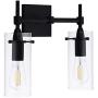 Effimero Black Bathroom Vanity 2 Light Fixture - Modern Over Mirror Lighting with Clear Glass Shades