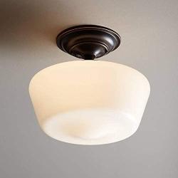 Schoolhouse Floating Ceiling Light Semi Flush Mount Fixture Bronze 12'' White Glass for Bedroom Kitchen - Regency Hill