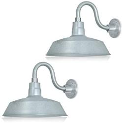 14in. Galvanized Finish Outdoor Gooseneck Barn Light Fixture with 10in. Long Extension Arm - Wall Sconce Farmhouse, Antique Style - UL Listed - 9W 900lm A19 LED Bulb (5000K Cool White) - 2-Pack