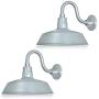 14in. Galvanized Finish Outdoor Gooseneck Barn Light Fixture with 10in. Long Extension Arm - Wall Sconce Farmhouse, Antique Style - UL Listed - 9W 900lm A19 LED Bulb (5000K Cool White) - 2-Pack