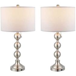 WINGBO 28 Inches Elegant Table Lamps Set of 2, Modern Bedside Light for Living Room Bedroom Accent, Modern Stacked Ball Body and White Linen Tapered Drum Shades