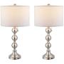 WINGBO 28 Inches Elegant Table Lamps Set of 2, Modern Bedside Light for Living Room Bedroom Accent, Modern Stacked Ball Body and White Linen Tapered Drum Shades