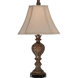 Regio Traditional Table Lamps Set of 2 Carved Brown Leaf Tan Sheer Fabric Square Bell Shade for Living Room Family Bedroom - Regency Hill