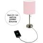 Limelights LT2024-LPK Stick Lamp with Charging Outlet and Fabric Shade, Light Pink