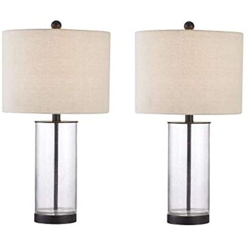 Maxax Table Lamps Set of 2 Glass Nightstand Lamp with Oatmeal Fabric Shade for Living Room Bedroom,Black Finish