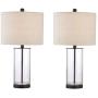 Maxax Table Lamps Set of 2 Glass Nightstand Lamp with Oatmeal Fabric Shade for Living Room Bedroom,Black Finish