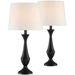 Joyce Modern Table Lamps Set of 2 Black Metal White Linen Tapered Drum Shade for Living Room Bedroom Bedside Nightstand Office Family - 360 Lighting