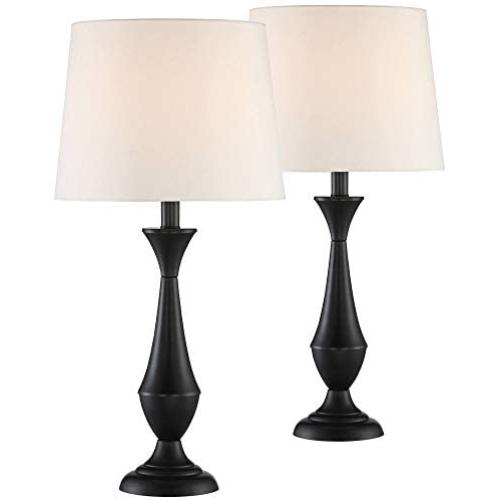 Joyce Modern Table Lamps Set of 2 Black Metal White Linen Tapered Drum Shade for Living Room Bedroom Bedside Nightstand Office Family - 360 Lighting Joyce Modern Table Lamps Set of 2 Black Metal White Linen Tapered Drum Shade for Living Room Bedroom Bedside Nightstand Office Family - 360 Lighting