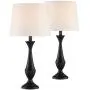 Joyce Modern Table Lamps Set of 2 Black Metal White Linen Tapered Drum Shade for Living Room Bedroom Bedside Nightstand Office Family - 360 Lighting